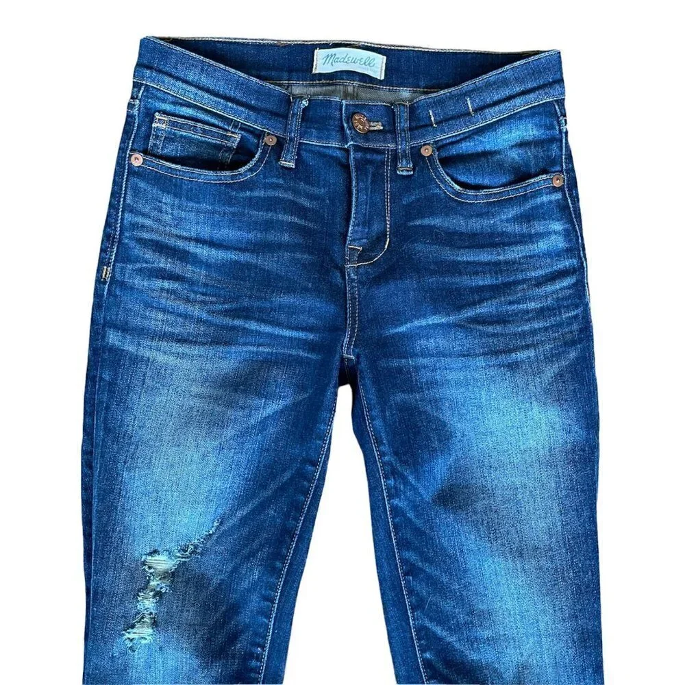 Madewell Women's Sz 26 Skinny Skinny Distressed Jeans Medium Wash Stretch Denim